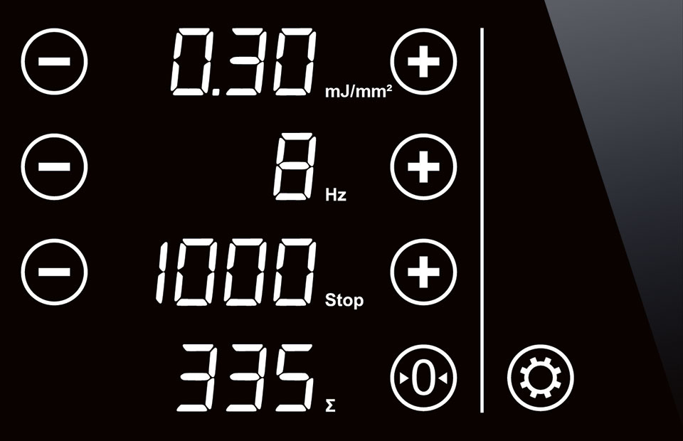 Setting of the energy level, frequency and total pulses