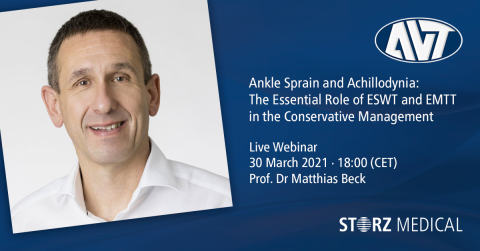 Seminario web en directo de STORZ MEDICAL » Ankle Sprain and Achillodynia: The Essential Role of ESWT and EMTT in the Conservative Management «, martes 30 de marzo de 2021 